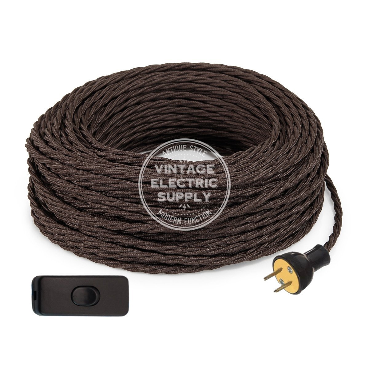 Brown Rayon Twisted Re-Wire Kit with Switch - Vintage Electric Supply