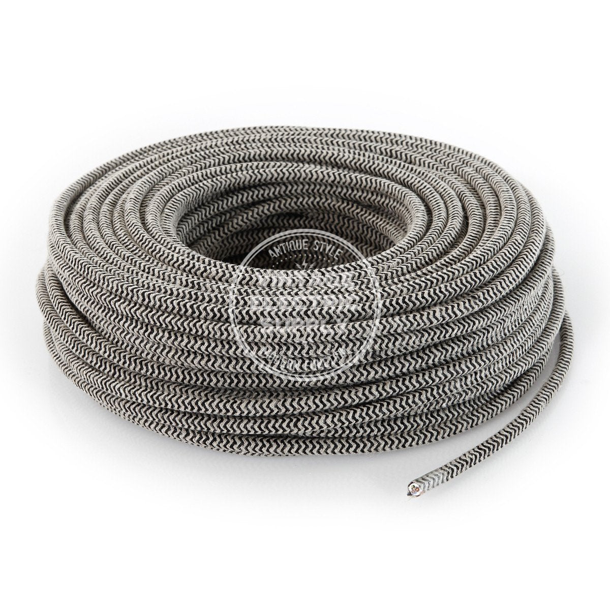 Canvas & Black Zigzag Linen Electric Cable - Vintage Electric Supply
