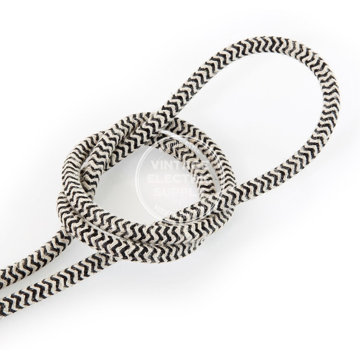 Canvas & Black Zigzag Linen Electric Cable - Vintage Electric Supply