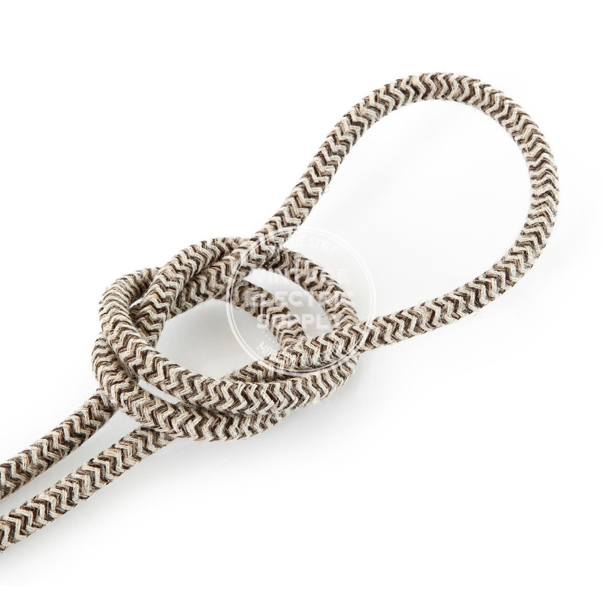 Canvas & Brown Zigzag Linen Electric Cable - Vintage Electric Supply