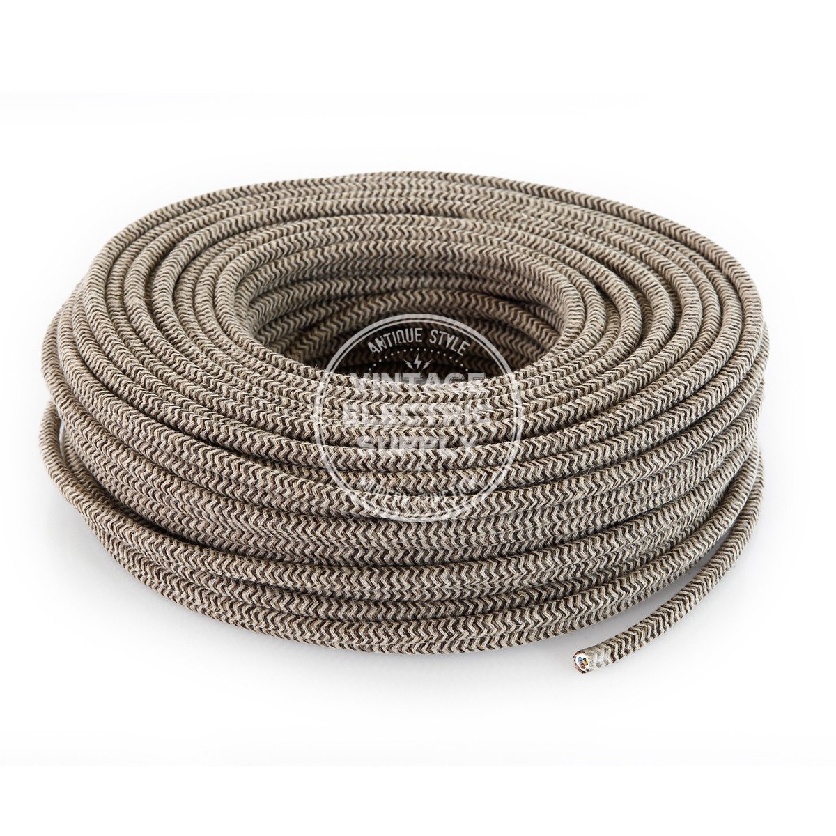 Canvas & Brown Zigzag Linen Electric Cable - Vintage Electric Supply