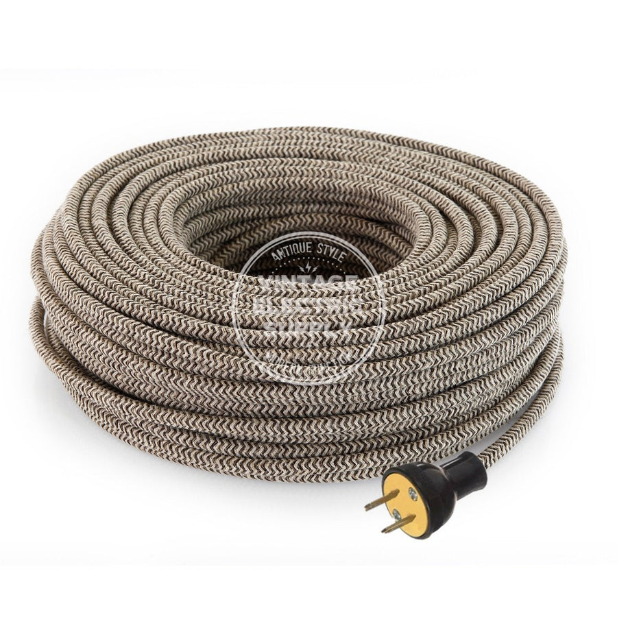 Canvas & Brown Zigzag Linen Re-Wire Kit - Vintage Electric Supply