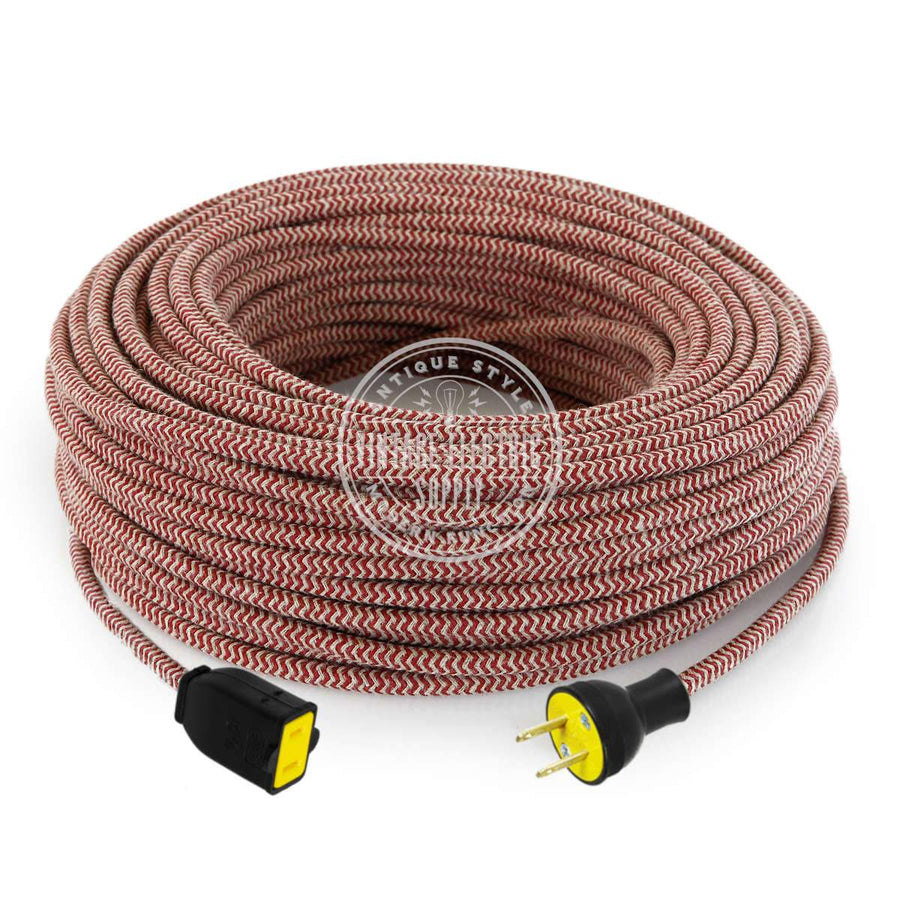 Canvas & Cherry Zigzag Linen Extension Cord - Vintage Electric Supply