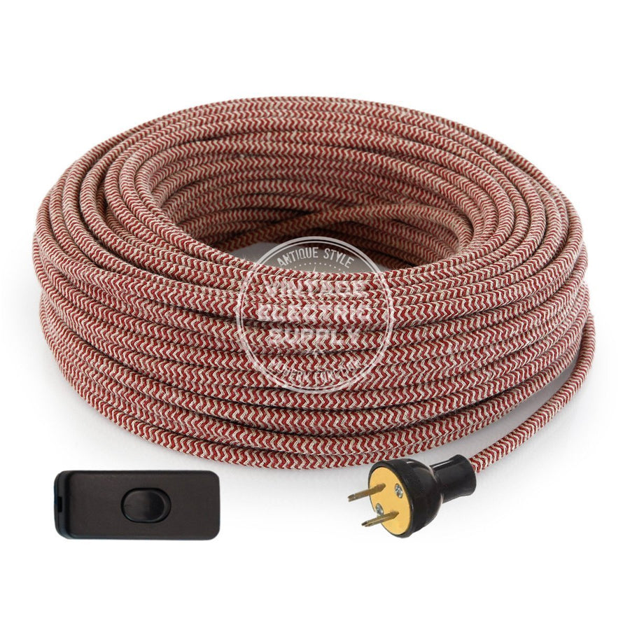 Canvas & Cherry Zigzag Linen Re-Wire Kit with Switch - Vintage Electric Supply