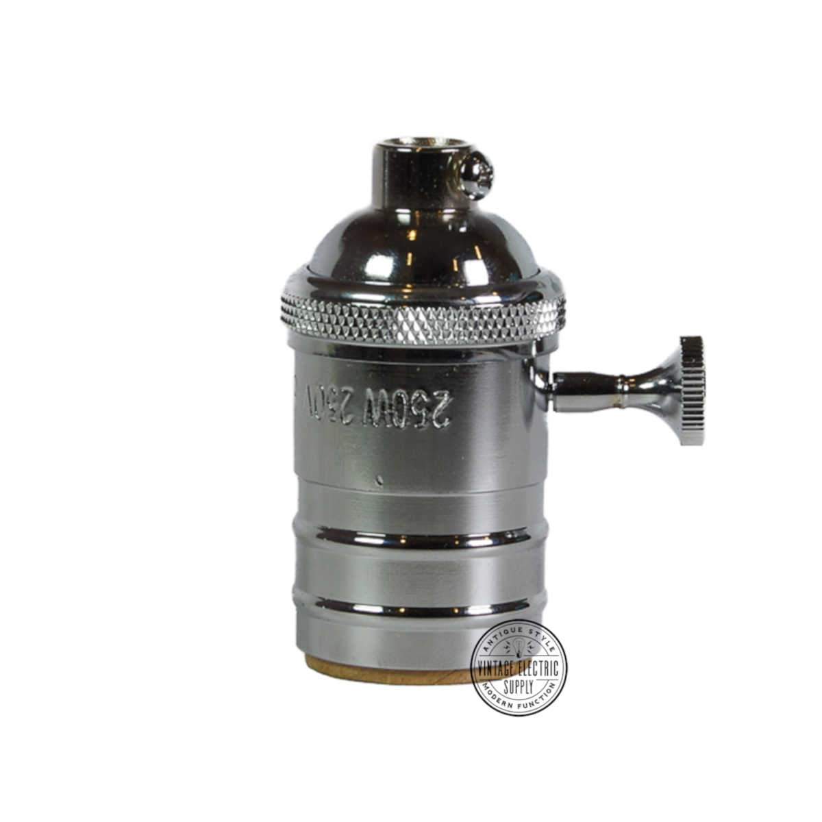 Chrome Cast Brass Socket with Rotary on/off - Vintage Electric Supply