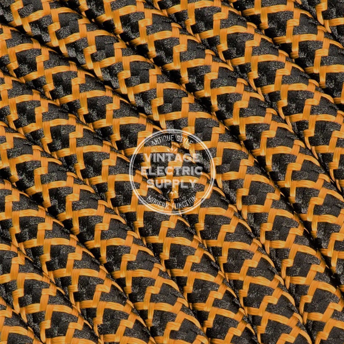 Cognac & Black Cross Stitch Rayon Electric Cable  - Vintage Electric Supply