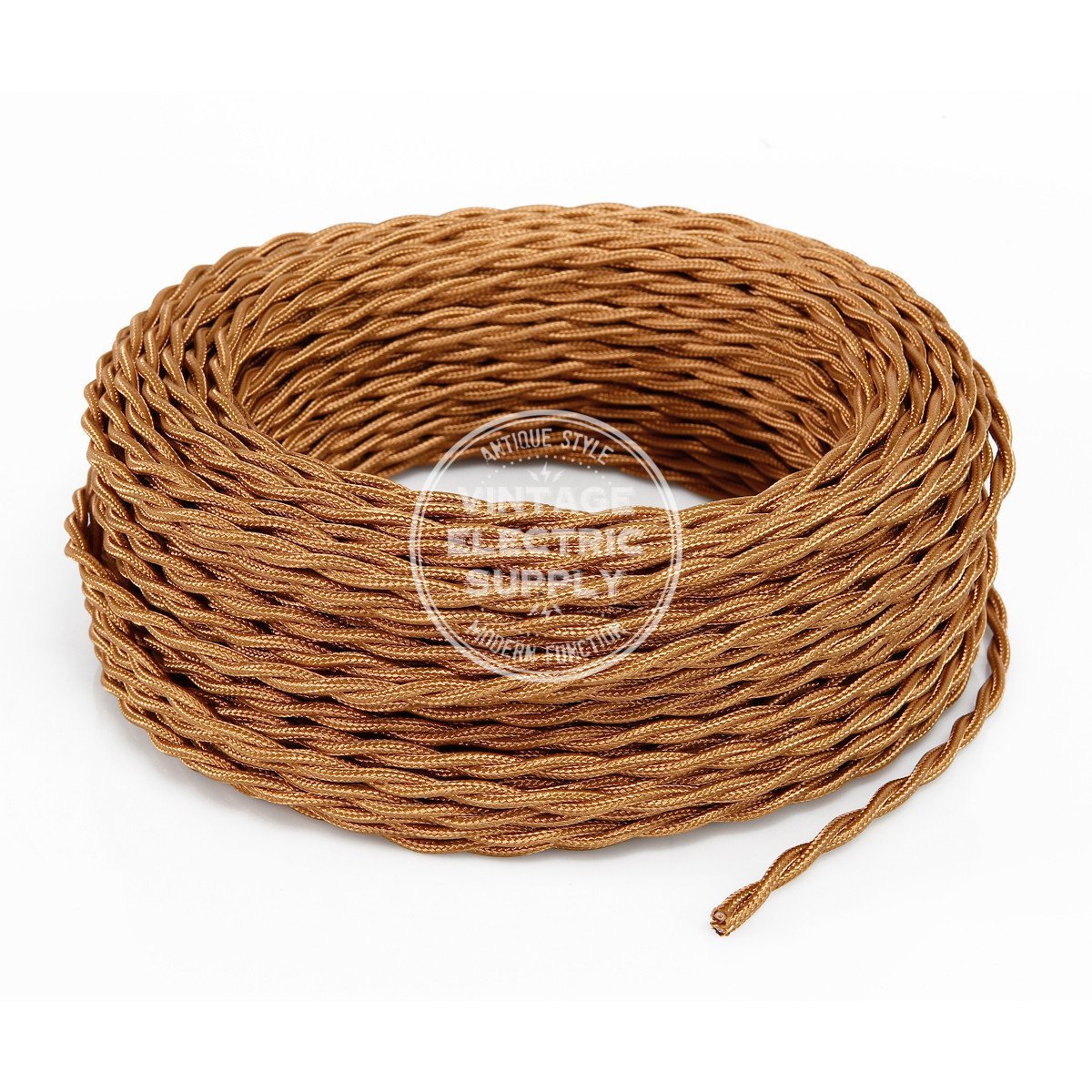 Cognac Rayon Twisted Electric Cable  - Vintage Electric Supply