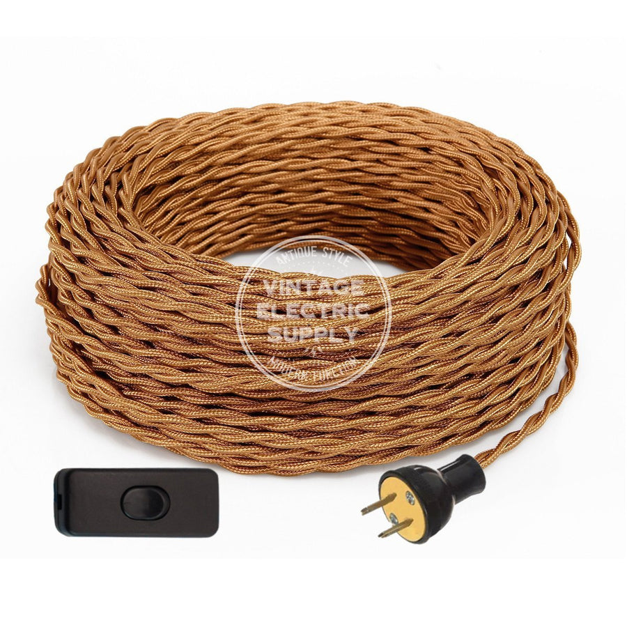 Cognac Rayon Twisted Re-Wire Kit with Switch - Vintage Electric Supply