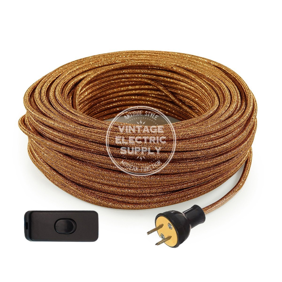 Copper Glitter Re-Wire Kit with Switch - Vintage Electric Supply