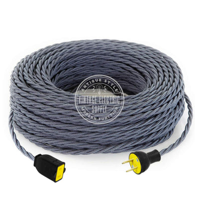 Graphite Raw Yarn Twisted Extension Cord - Vintage Electric Supply