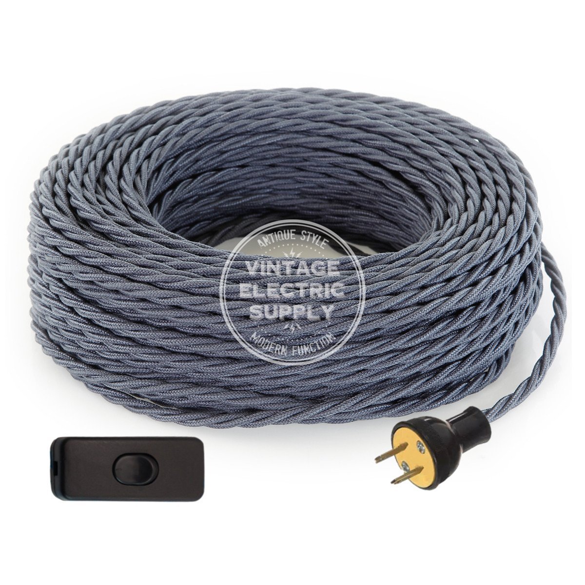 Graphite Raw Yarn Twisted Re-Wire Kit with Switch - Vintage Electric Supply