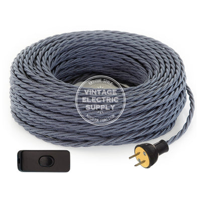 Graphite Raw Yarn Twisted Re-Wire Kit with Switch - Vintage Electric Supply