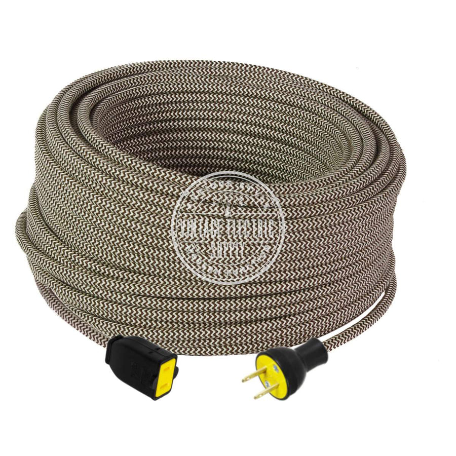 Ivory Brown Zigzag Cotton Extension Cord - Vintage Electric Supply
