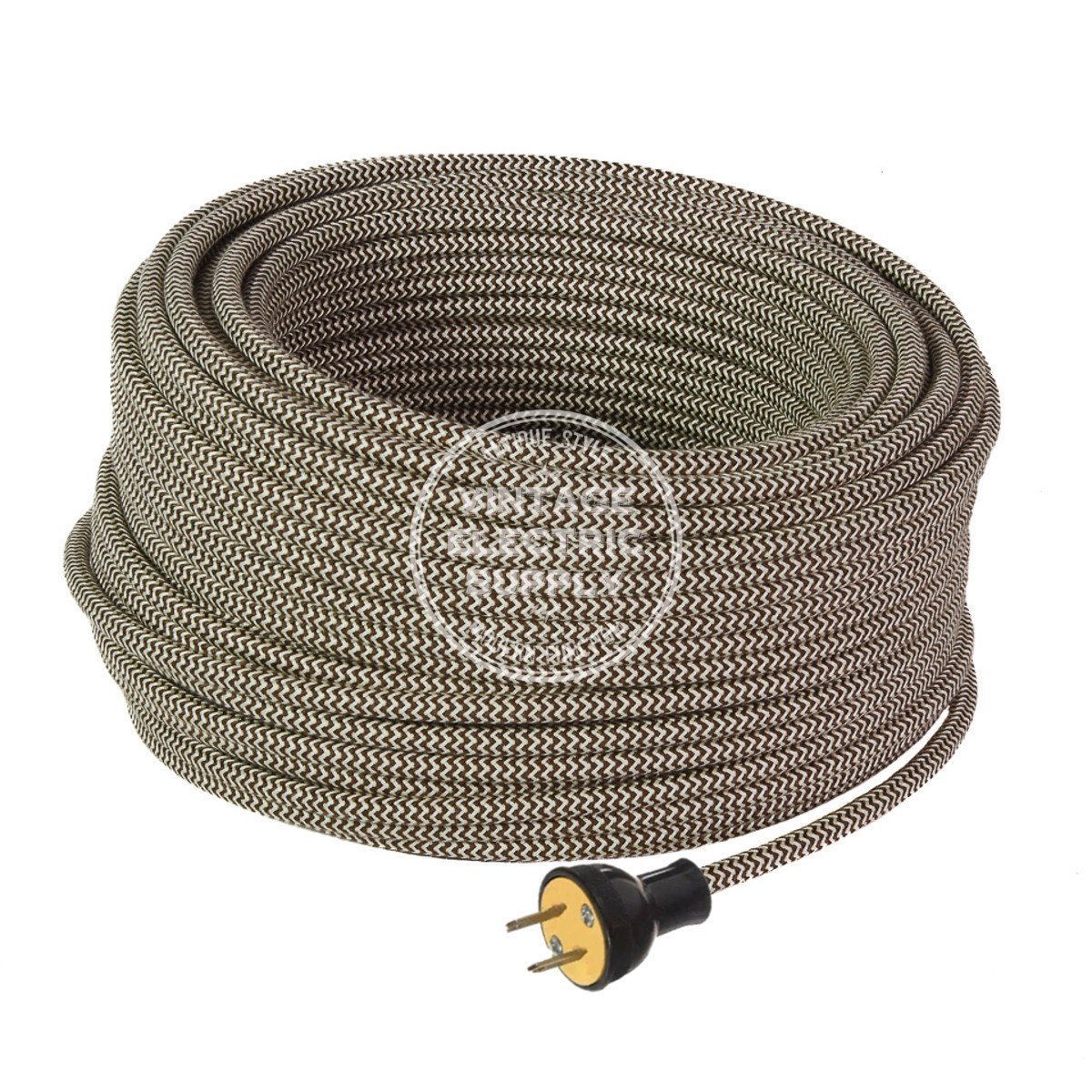 Ivory & Brown Zigzag Cotton Industrial Re-Wire Kit - Vintage Electric Supply