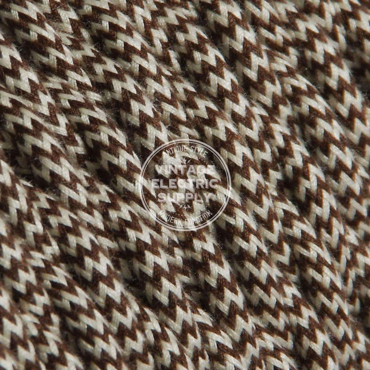 Ivory & Brown Zigzag Cotton Twisted Electric Cable  - Vintage Electric Supply