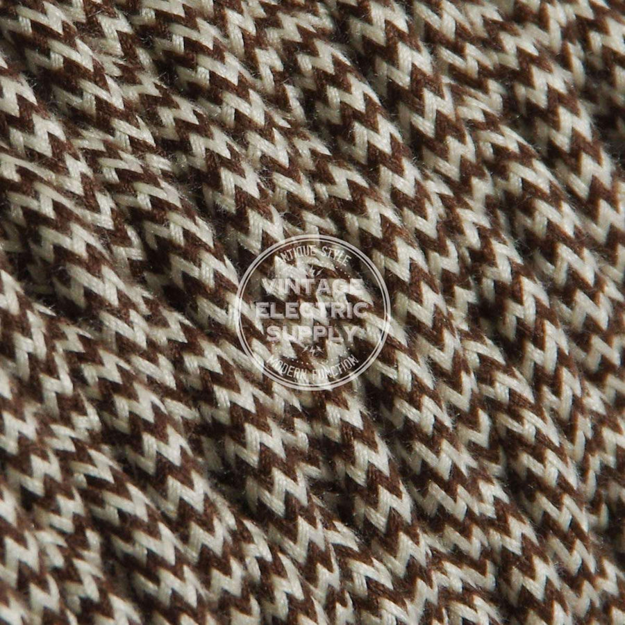 Ivory & Brown Zigzag Cotton Twisted Electric Cable  - Vintage Electric Supply