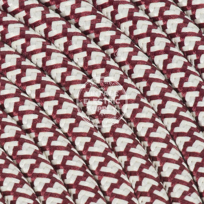 Ivory & Burgundy Cross Stitch Rayon Electric Cable  - Vintage Electric Supply