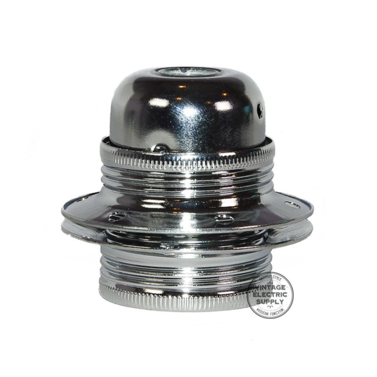 Metal Socket with Dual Screw Rings - Chrome - Vintage Electric Supply