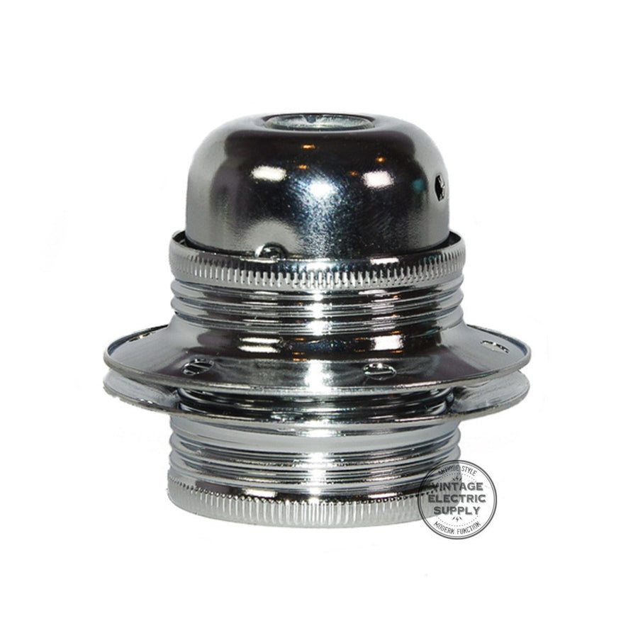 Metal Socket with Dual Screw Rings - Chrome - Vintage Electric Supply