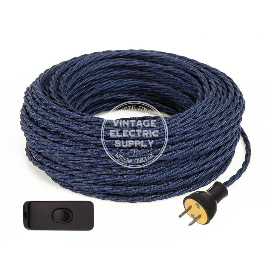 Navy Rayon Twisted Re-Wire Kit with Switch - Vintage Electric Supply