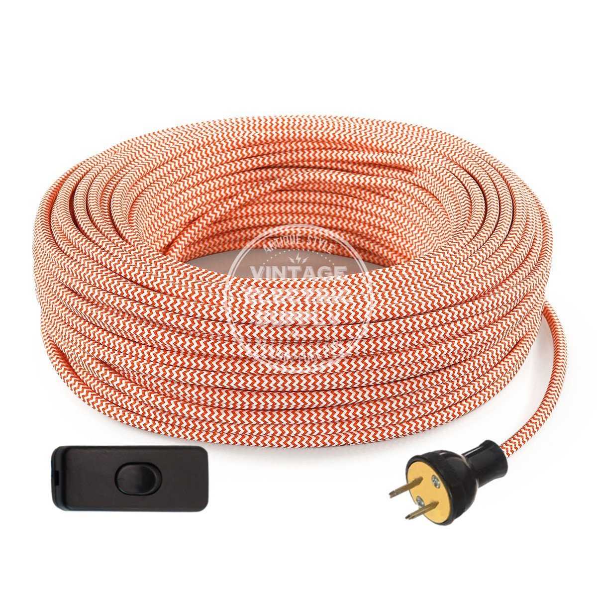 Orange & White Zigzag Rayon Re-Wire Kit with Switch - Vintage Electric Supply