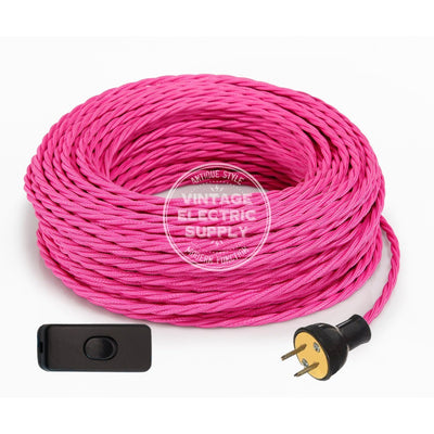 Pink Rayon Twisted Re-Wire Kit with Switch - Vintage Electric Supply