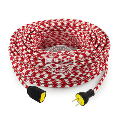 Red Houndstooth Rayon Extension Cord - Vintage Electric Supply