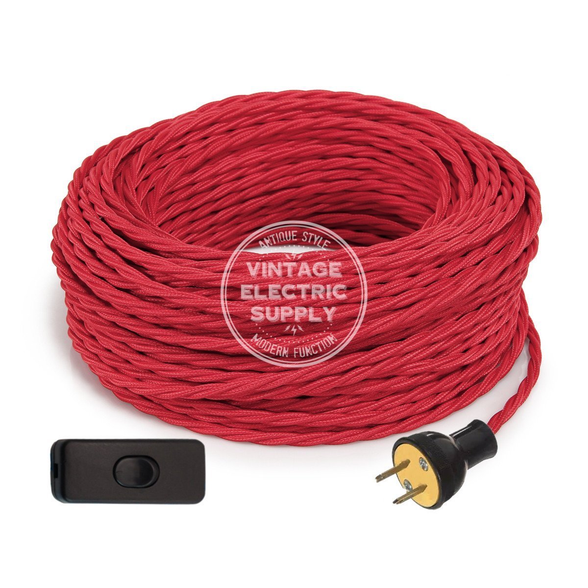 Red Rayon Twisted Re-Wire Kit with Switch - Vintage Electric Supply