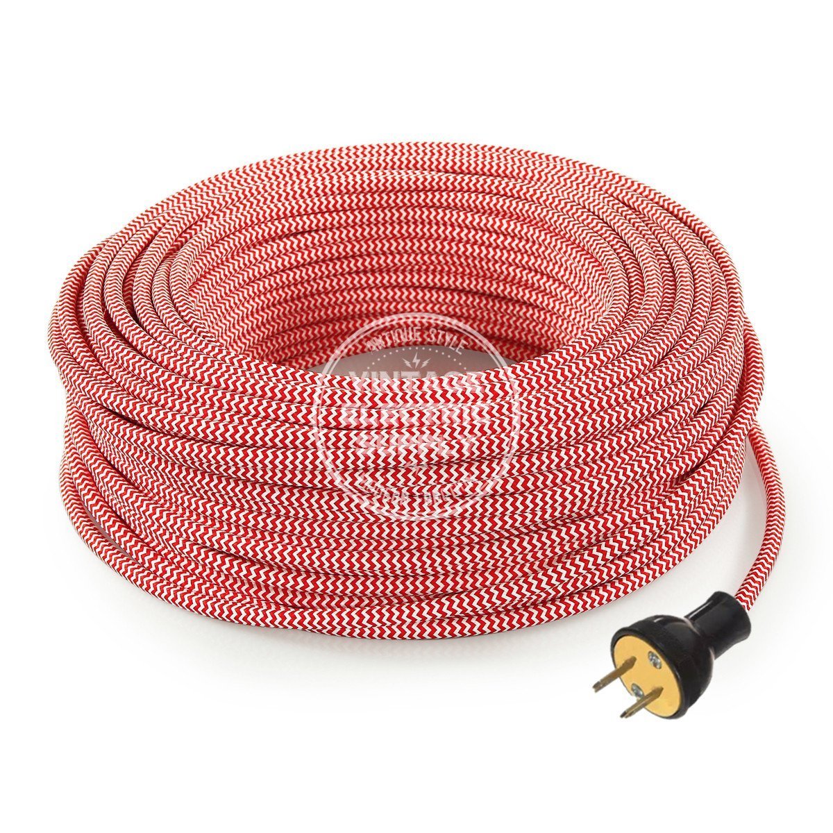 Red & White Zigzag Rayon Re-Wire Kit - Vintage Electric Supply