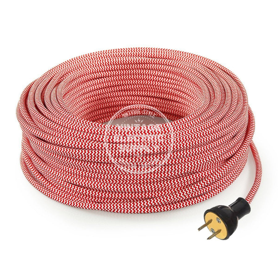 Red & White Zigzag Rayon Re-Wire Kit - Vintage Electric Supply