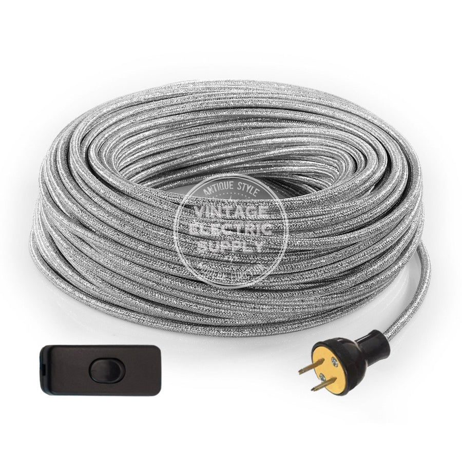 Silver Glitter Re-Wire Kit with Switch - Vintage Electric Supply