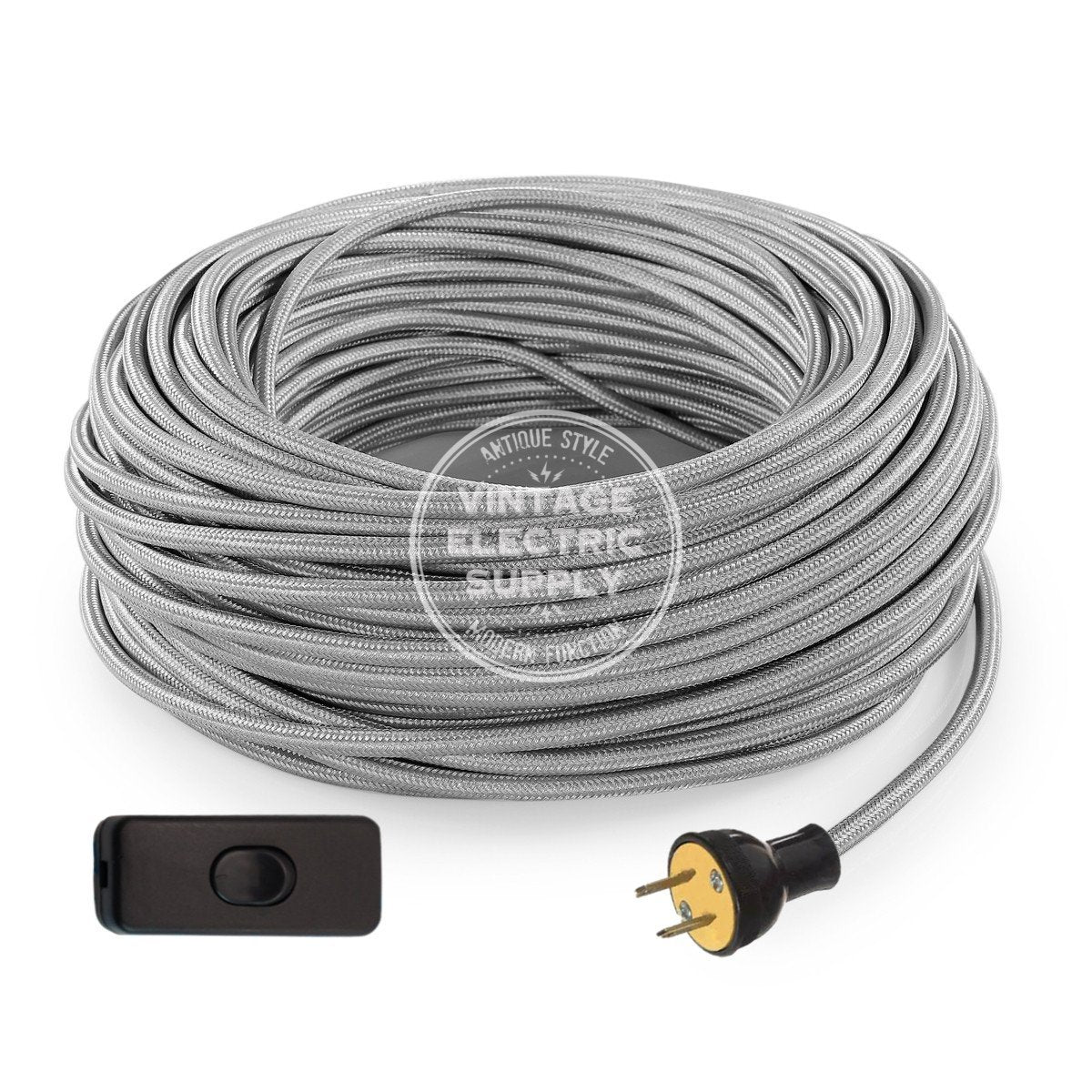 Silver Rayon Re-Wire Kit with Switch - Vintage Electric Supply