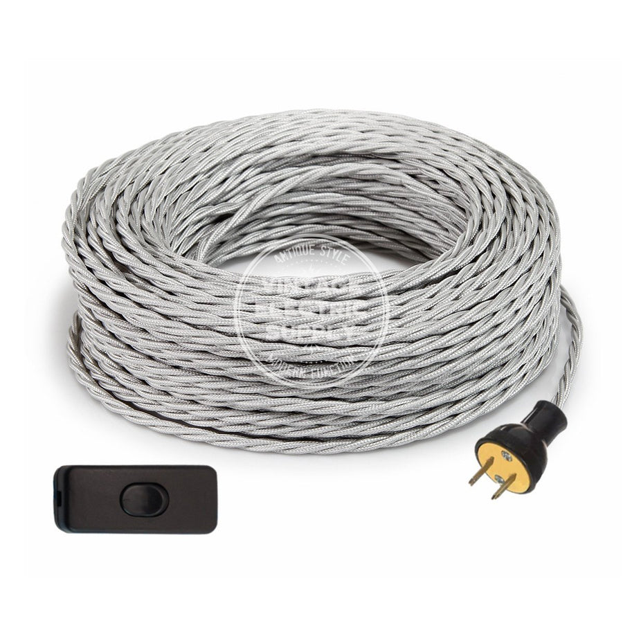 Silver Rayon Twisted Re-Wire Kit with Switch - Vintage Electric Supply