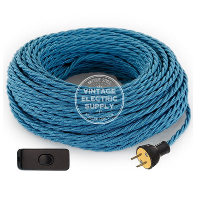 Turquoise Raw Yarn Twisted Re-Wire Kit with Switch - Vintage Electric Supply