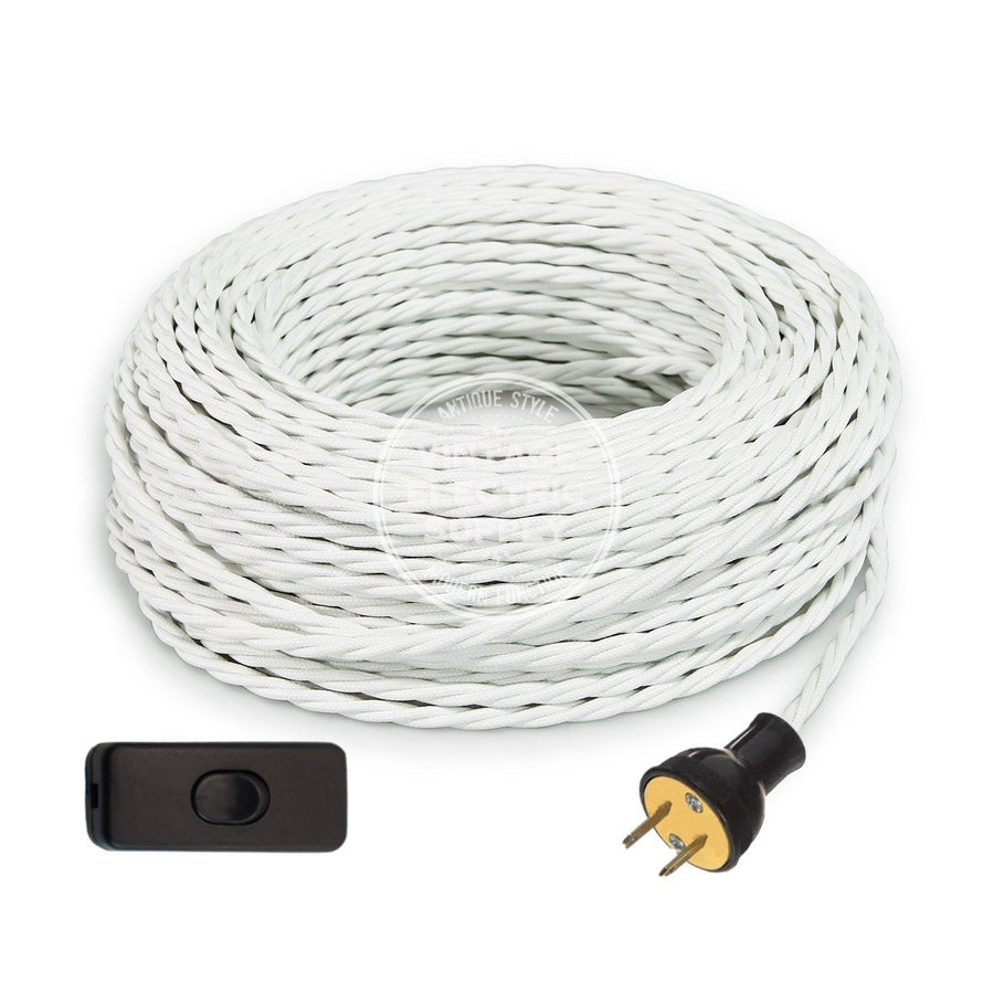 White Rayon Twisted Re-Wire Kit with Switch - Vintage Electric Supply