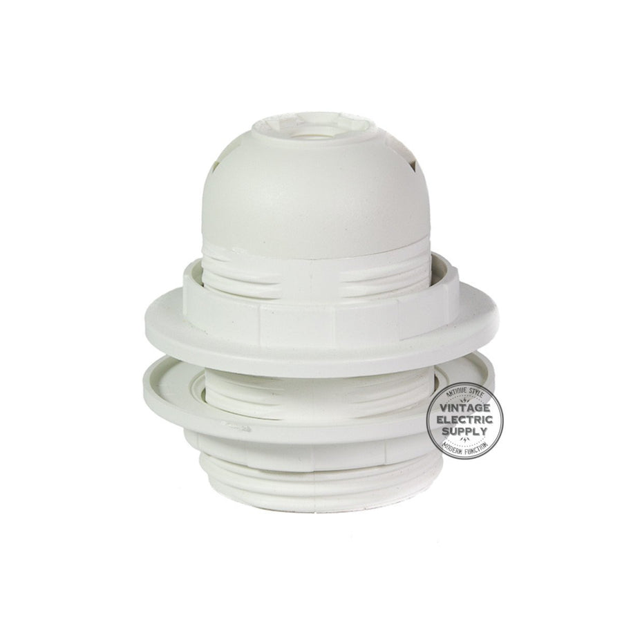 White Thermoplastic Socket Full Thread with Dual Screw Ring - Vintage Electric Supply