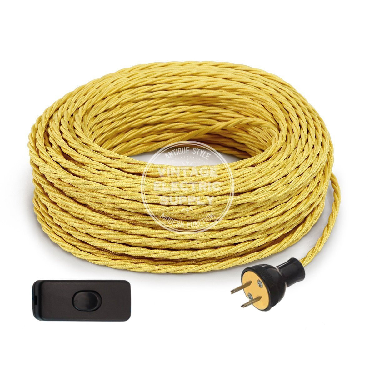 Yellow Rayon Twisted Re-Wire Kit with Switch - Vintage Electric Supply
