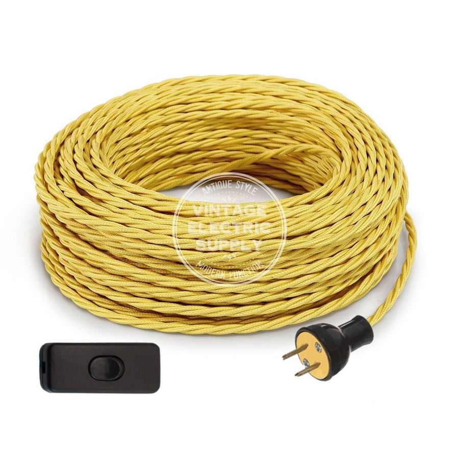 Yellow Rayon Twisted Re-Wire Kit with Switch - Vintage Electric Supply
